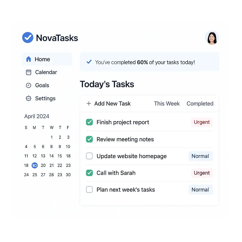 Screenshot of NovaTasks task manager interface